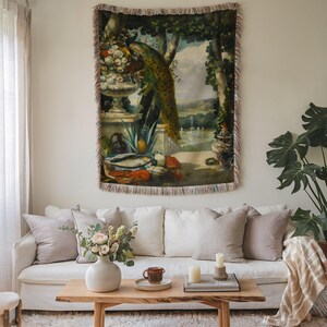Peacock Tapestry Blanket, Woven Throw Blanket, Wall Hanging Bedspread, Garden View Blanket, Elegant Home Decor, Nature Lover Gift