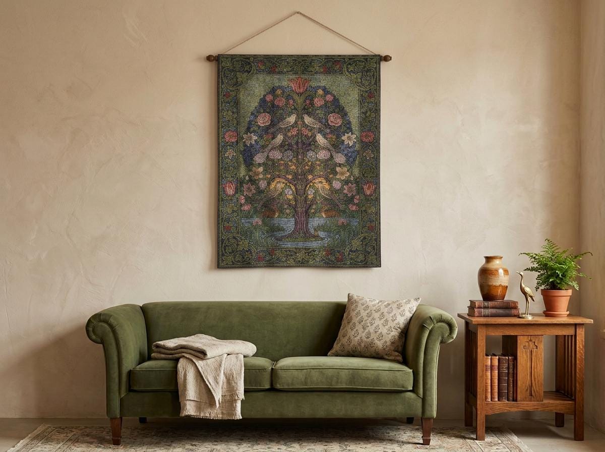 William Morris Tree of Life Birds Woven Tapestry - Etsy