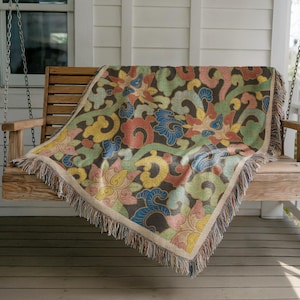Floral Woven Blanket, Tapestry Throw, Colorful Blanket, Boho Decor, Housewarming Gift, Cozy Blanket, Living Room Decor, Aesthetic Room Decor