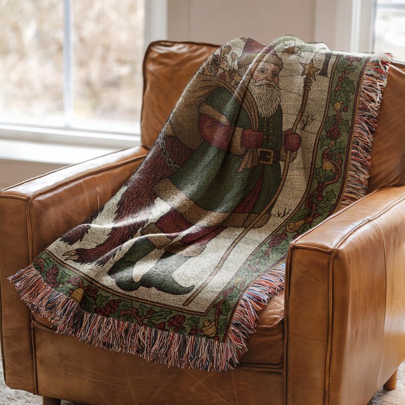 Vintage Santa Claus Tapestry Blanket, Christmas Holiday Decor Throw, Cozy Winter Woven Blanket, Festive Santa Couch Cover