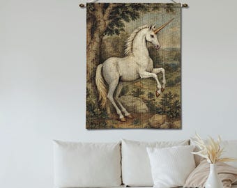 Unicorn Woven Tapestry: Mythical Fantasy Art Wall Hanging