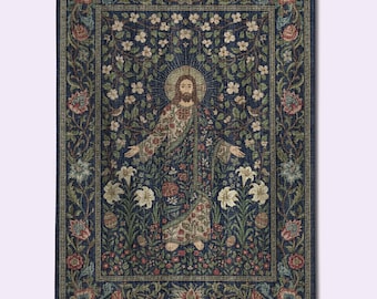 Jesus Tapestry, Easter Woven Wall Hanging, Religious Art, Floral Tapestry, Christian Gift, Biblical Decor
