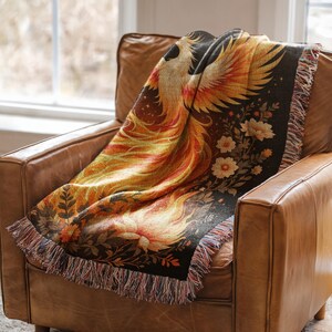 Phoenix Blanket, Firebird Tapestry Throw, Cozy Home Decor, Lightweight Sofa Cover, Artistic Bedspread, Bohemian Living Room Accent