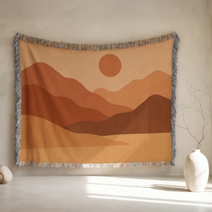 Abstract Mountain Woven Blanket: Earth Tones Tapestry, Nature Lover Gift