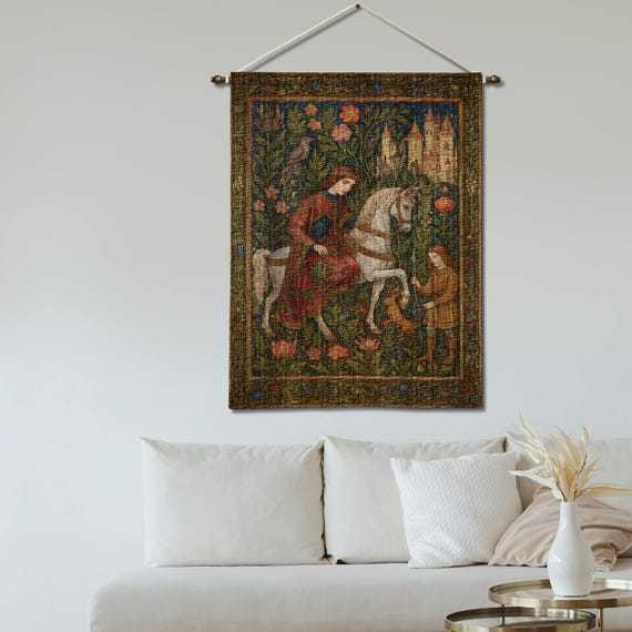 Tapisserie Tissée Vintage Verte - Inscription Latine, Style Médiéval, 160x160 Cm, France