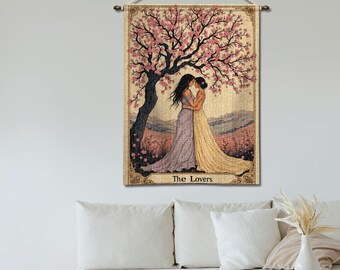 The Lovers Woven Tapestry | Lesbian Romantic Wall Hanging | Rustic
