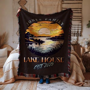 Personalized Lakehouse Woven Blanket: Family Name Throw