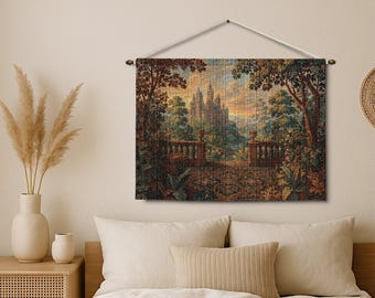 Enchanted Castle Woven Tapestry: Medieval Fantasy Home Decor