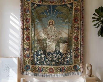 Manta tejida de Jesucristo, tapiz de pared jacquard religioso, decoración de Pascua