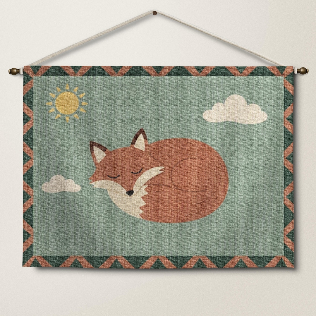 Sleeping Fox Nursery Tapestry, Woodland Animal Woven Decor - Etsy
