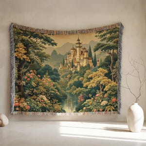 Castle Woven Blanket: Cotton Jacquard Tapestry with Fringe