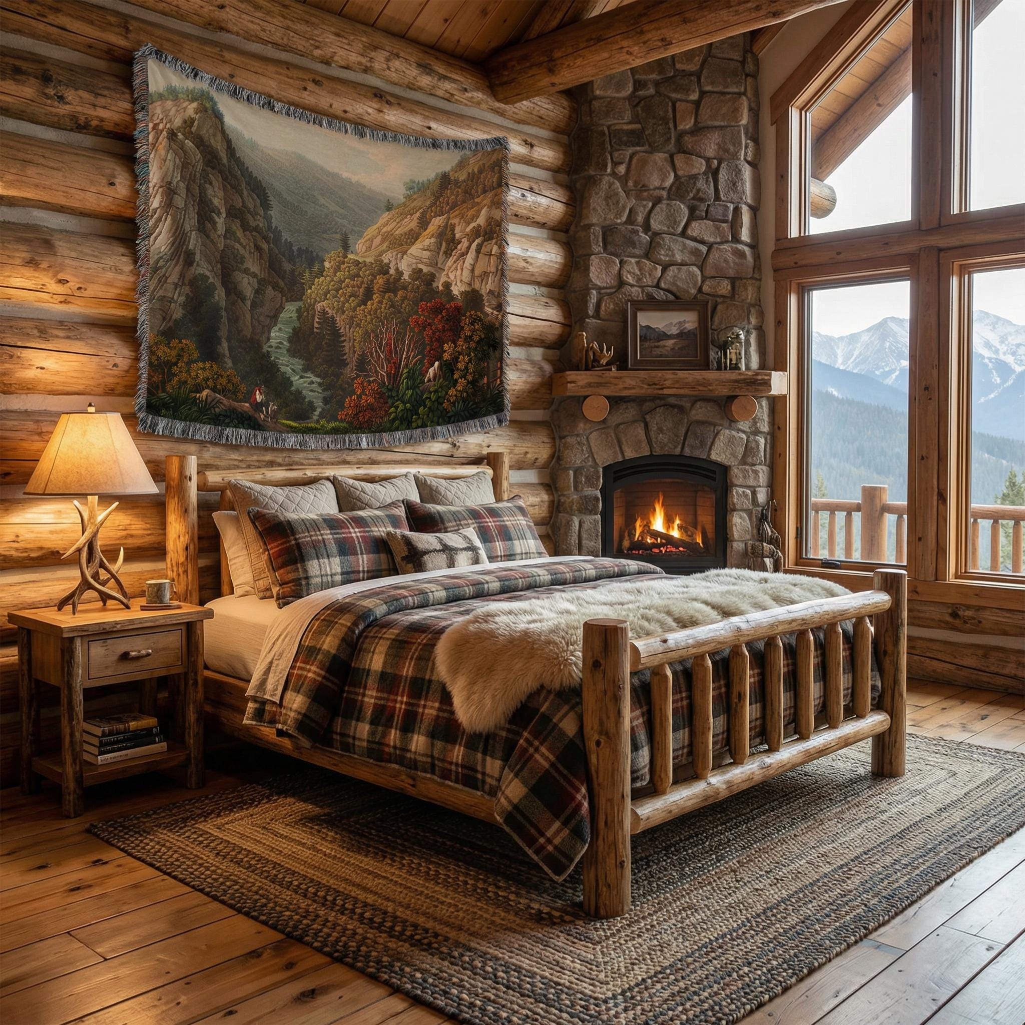 Mountain Woven Blanket: Rustic Cabin Decor, Fine Art Tapestry - Etsy