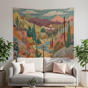 Southwestern Desert Tapestry: Cactus Mountain Landscape Art
