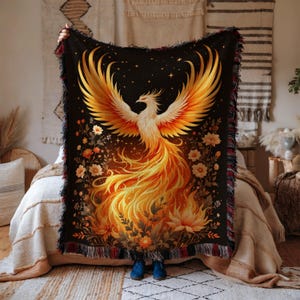 Phoenix Rising Blanket, Fire Bird Tapestry, Vibrant Animal Throw, Cozy Mythical Creature Decor, Living Room Accent Blanket