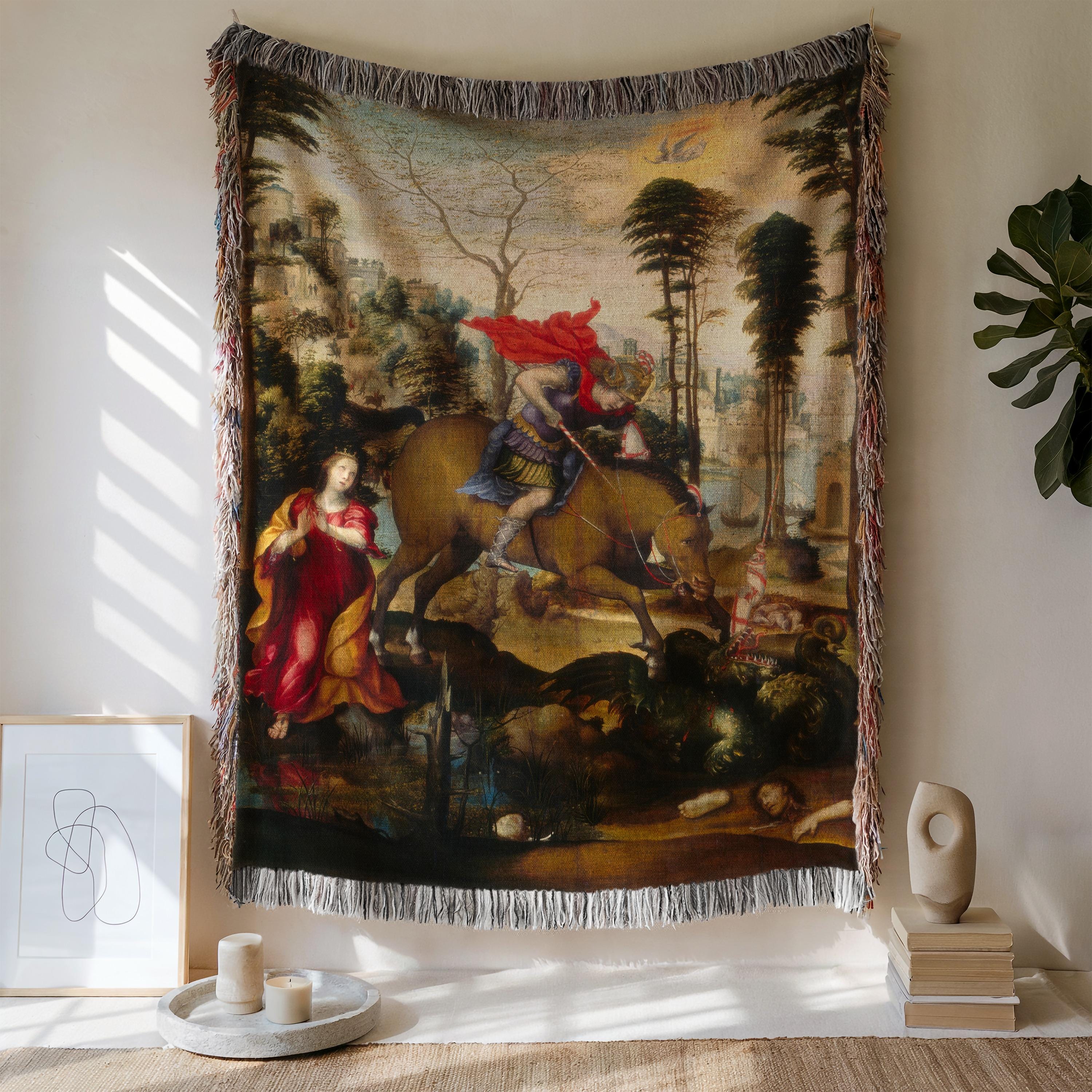 Saint George and the Dragon Woven Blanket, Renaissance Tapestry