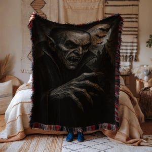 Vampire Portrait Woven Cotton Blanket: Gothic Horror Home Decor