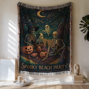 Summerween Woven Blanket, Spooky Beach Party Summerween Blanket, Summerween Blanket, Beach Blanket, Halloween Blanket, Woven Blanket