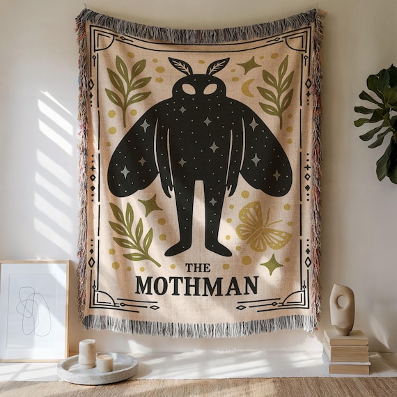 Mothman Woven Blanket | Cryptid Horror Tapestry Wall Hanging