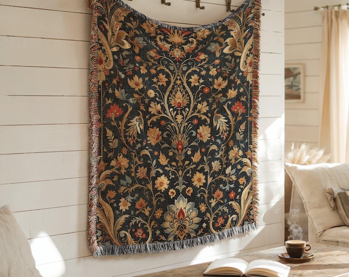 Kalamkari Tapestry Blanket: Indian Woven Cotton Wall Hanging