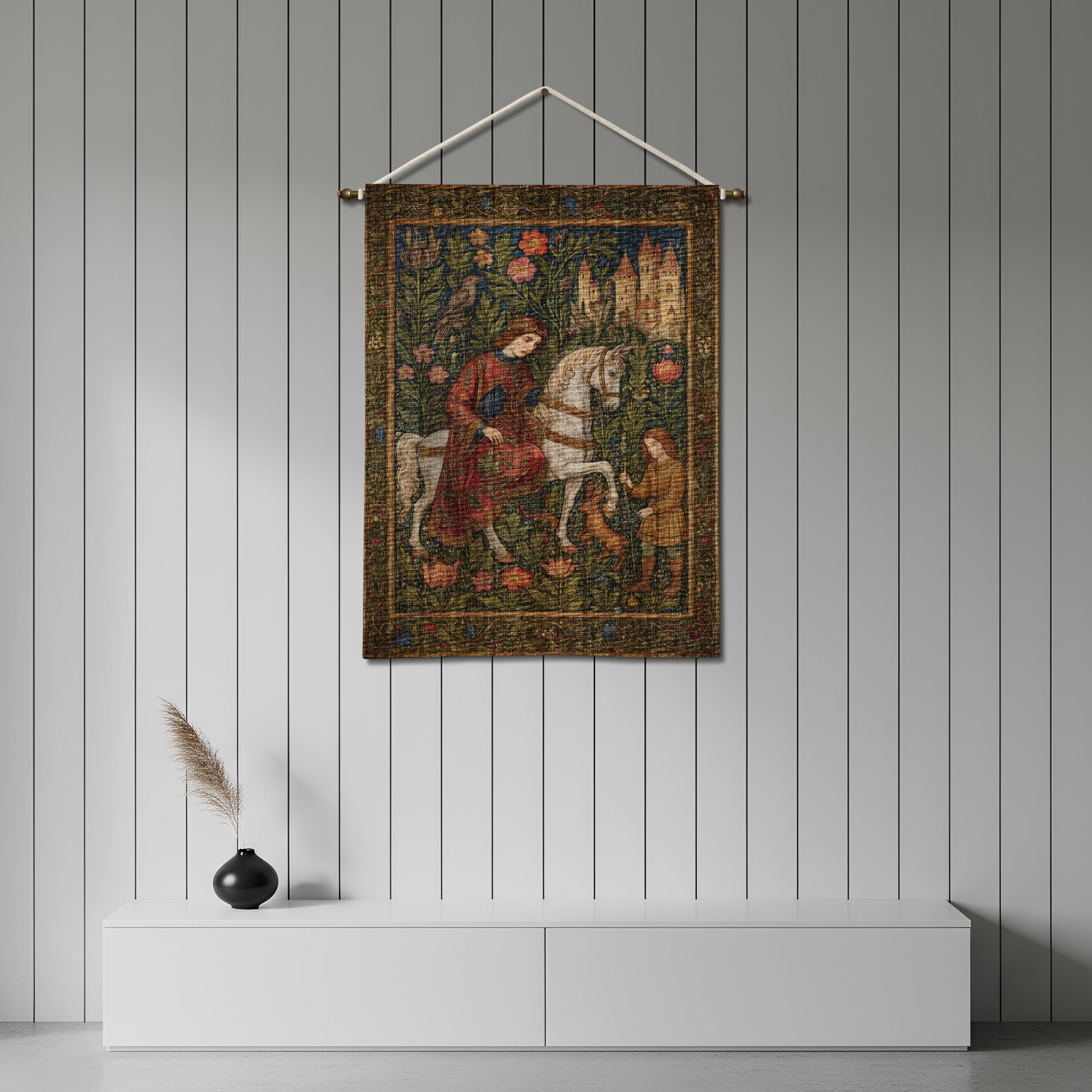 Grande Tapisserie Murale Vintage Verte - Inscription Latine Style Médiéval 160x160cm