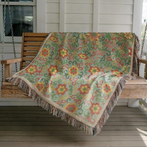 Floral Woven Cotton Blanket: Bohemian Cottagecore Throw