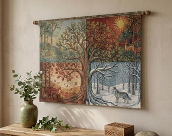 Tapiz tejido de las cuatro estaciones, colgante de pared con el árbol celta de la vida
