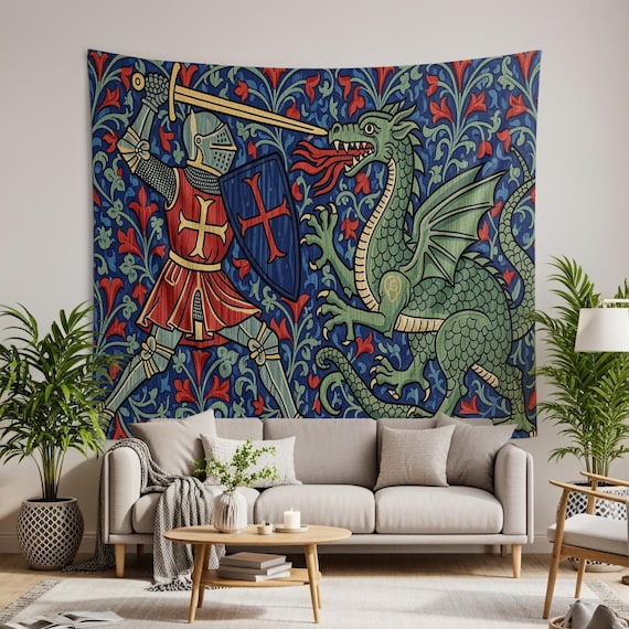 Knight and Dragon Tapestry: Medieval Fantasy Wall Art Australia