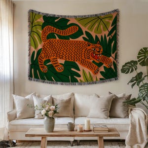 Woven Tiger Blanket: Cotton Jungle Throw Tapestry