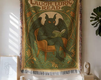 Mothman Woven Blanket: Gothic Cryptid Tapestry, Bookish Wall Hanging