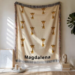 Personalized Giraffe Baby Blanket: Cotton Woven Nursery Decor