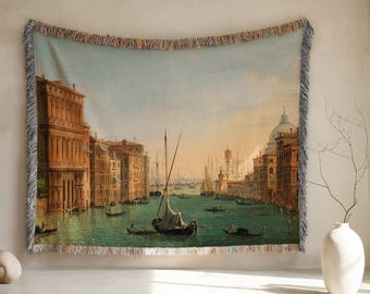Couverture tissée canal de Venise : tapisserie italienne en gondole, décoration de voyage en Europe