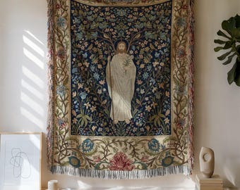 Jesus Tapestry Blanket, William Morris Style, Christian Woven Wall Hanging