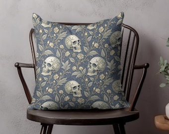 Gothic Floral Skull Pillow: Halloween Home Decor Throw Cushion