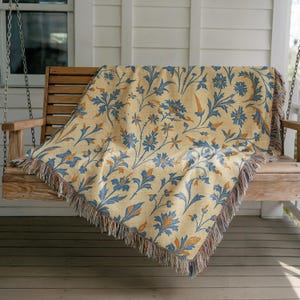 Floral Woven Blanket, Tapestry Throw Blanket, Cottagecore Aesthetic Decor, Housewarming Gift, Cozy Home, Decorative Blanket