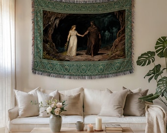 Manta tejida de Hades y Perséfone: Arte de la mitología griega gótica