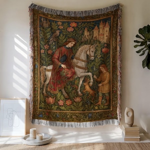 Medieval Knight Woven Blanket: Renaissance Castle Tapestry, History Lover Gift