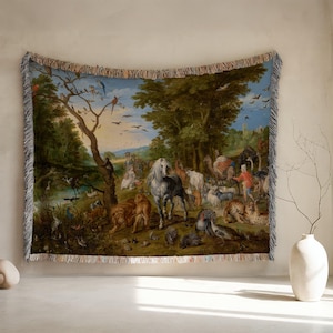 Woven Cotton Tapestry Blanket: Antique Verdure Art, French Country Decor