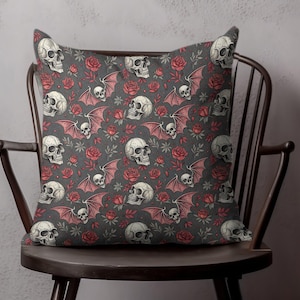 Skull & Bat Gothic Pillow Cover: Dark Home Decor