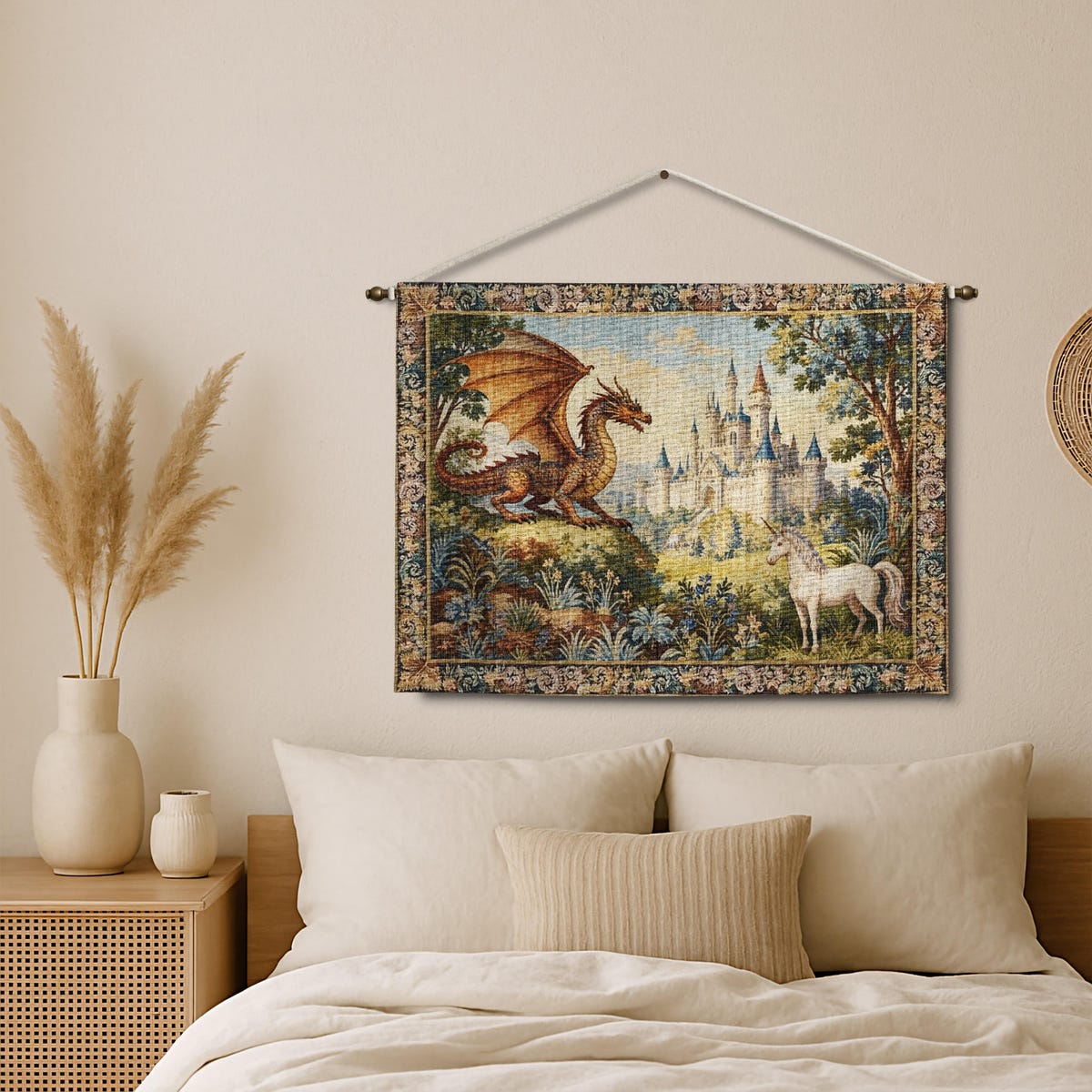 Dragon and Unicorn Woven Tapestry, Fantasy Castle Wall Decor - Etsy