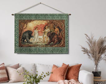 Woven Tapestry: Greek Mythology Scene, Wall Decor, Vintage Art Style