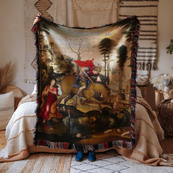 Saint George and the Dragon Woven Blanket, Renaissance Tapestry