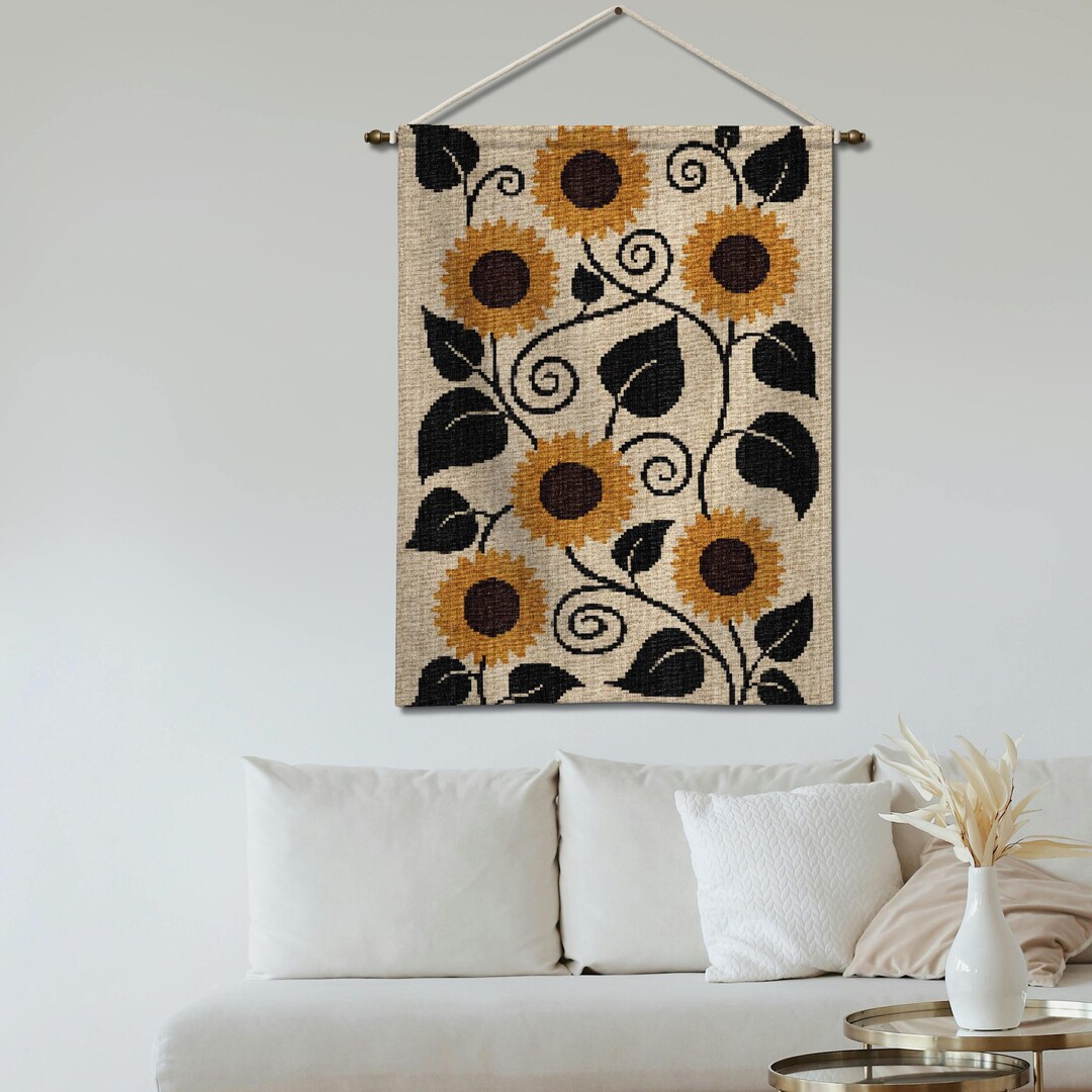 Sunflower Woven Tapestry Wall Decor, Cottagecore Farmhouse Floral Wall ...