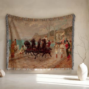 Roman Chariot Tapestry, Vintage Art Woven Blanket, Ancient Rome Decor, Historical Art, Home Decor Tapestry, Gift for Art Lovers