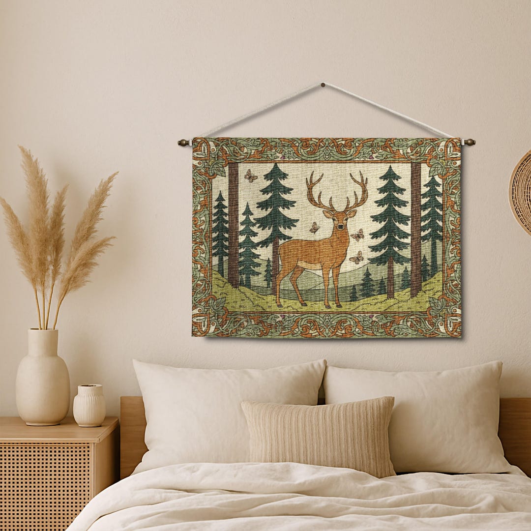 Deer in Forest Woven Tapestry, Rustic Cabin Wall Art - Etsy