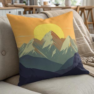 Mountain Sunset Pillow, Abstract Landscape Pillow, Nature Art Pillow, Home Decor Pillow, Gift for Hiker, Scenic Mountain Throw Pillow