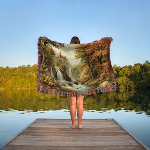 Vintage Castle Tapestry Blanket, Scenic Nature Throw, Decorative Bohemian Home Decor, Cozy Bedspread, Art Wall Hanging