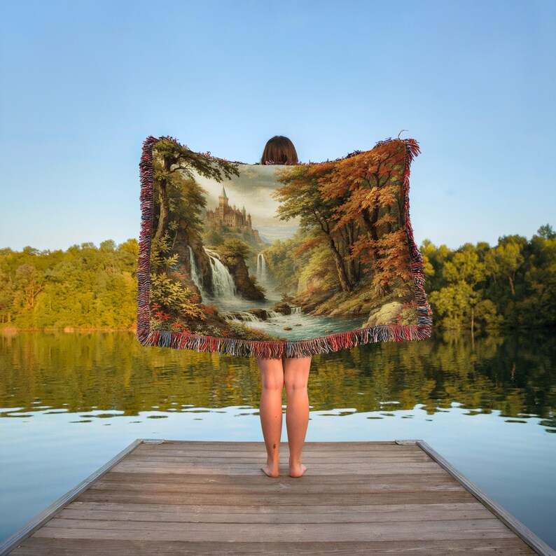 Vintage Castle Tapestry Blanket, Scenic Nature Throw, Decorative Bohemian Home Decor, Cozy Bedspread, Art Wall Hanging
