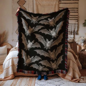 Gothic Bat Blanket, Spooky Halloween Decor, Vintage Style Throw, Dark Home Accessories, Unique Fall Gift, Cozy Bed Cover, Bat Themed Decor