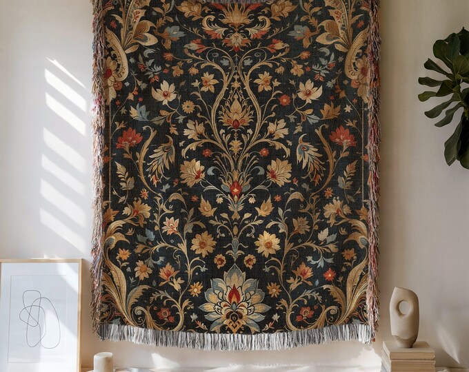 Kalamkari Woven Blanket | Indian Cotton Tapestry | Rustic Vintage Ethnic Folk Art Wall Hanging Throw