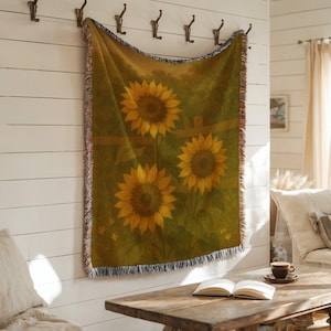 Sunflower Tapestry Blanket: Woven Cotton Throw, Floral Wall Hanging